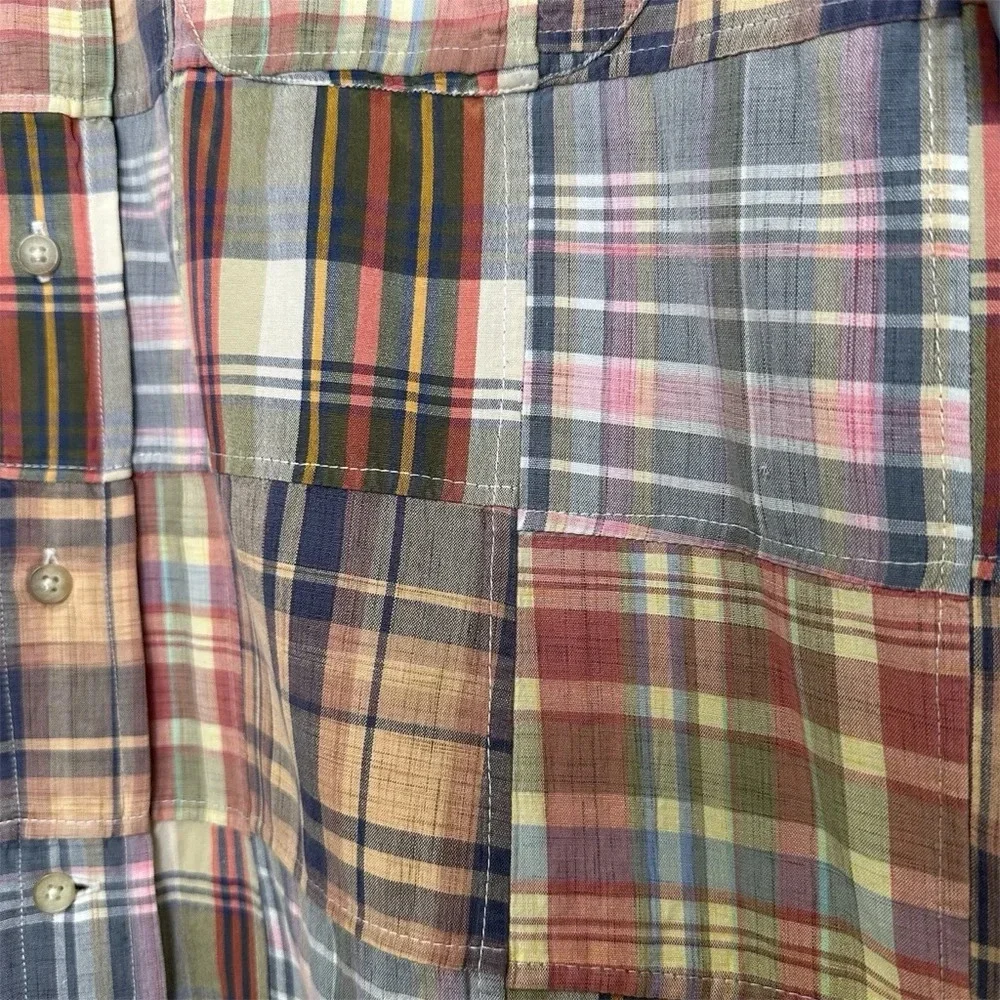 Faconnable Men’s L Cotton Mixed Plaid Patchwork Short Sleeve Iconic Shirt